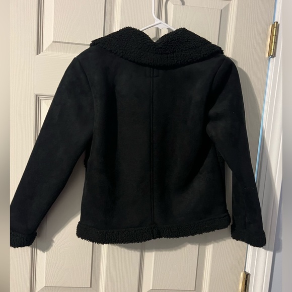 Art Class Girl's Black Faux Suede Shearling Trim Coat - Picture 2 of 8